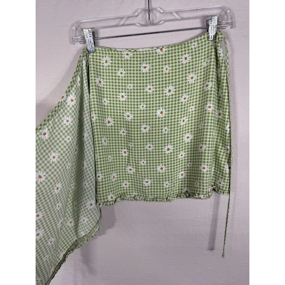 Live To Be Spoiled Green Gingham Daisy Floral‎ Wrap Minin Skirt Womens Med